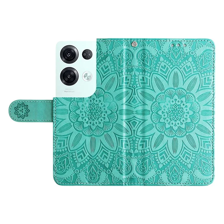 Folio Flip Phone Case Für Oppo Reno8 Pro 5G (globale Version), Sonnenblumen-geprägter Pu-lederständer Anti-kratzer-telefonabdeckung Mit Riemen - Grün
