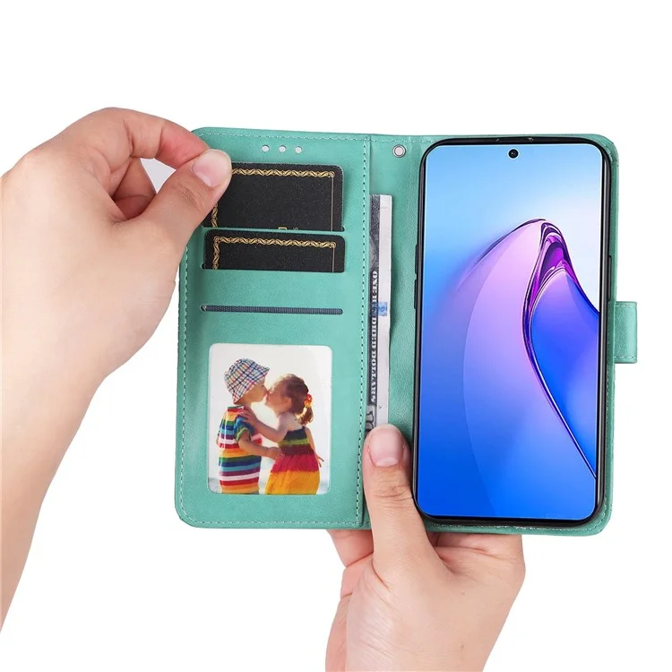 Folio Flip Phone Case Für Oppo Reno8 Pro 5G (globale Version), Sonnenblumen-geprägter Pu-lederständer Anti-kratzer-telefonabdeckung Mit Riemen - Grün