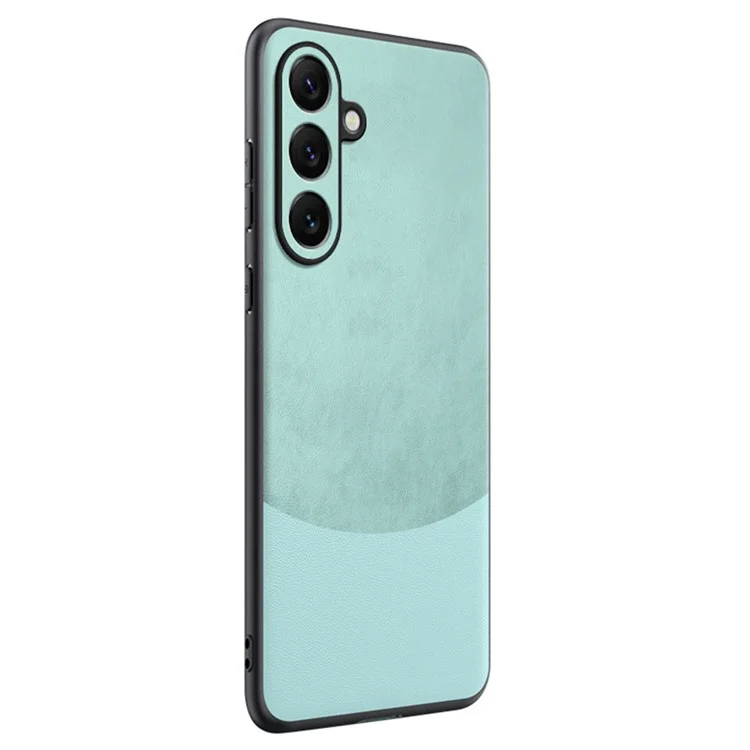 Für Samsung Galaxy S24 FE Hülle mit Farbmix und Nappa-Textur aus PU-Leder + TPU Handyhülle - Cyan
