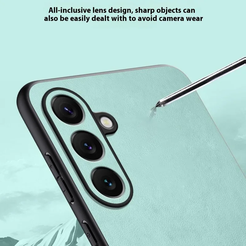 Für Samsung Galaxy S24 FE Hülle mit Farbmix und Nappa-Textur aus PU-Leder + TPU Handyhülle - Cyan