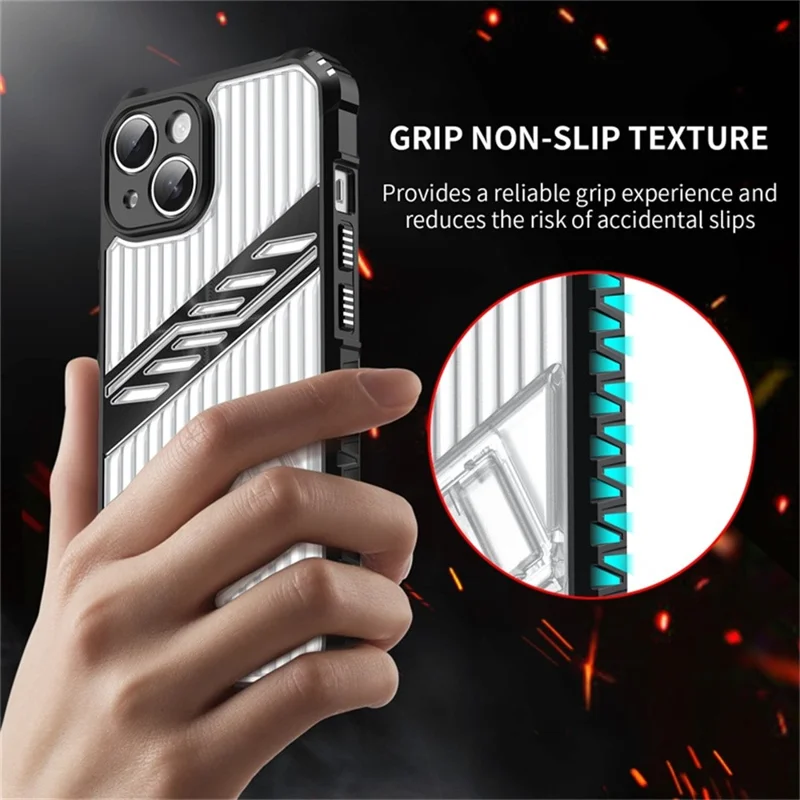 For iPhone 15 Case Folding Kickstand PC + TPU Anti Drop Phone Cover - Black  /  Grey
