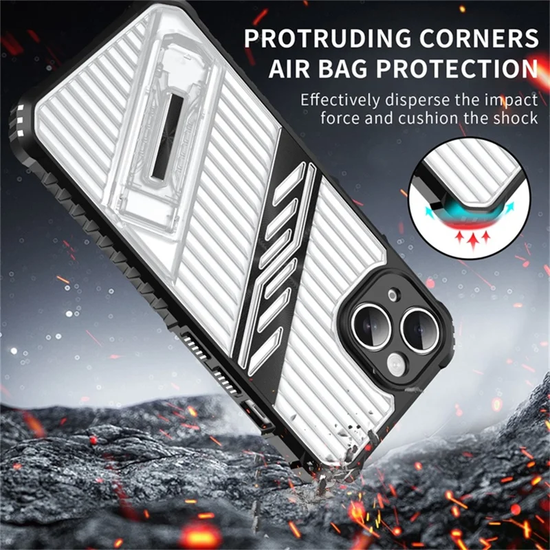 For iPhone 15 Case Folding Kickstand PC + TPU Anti Drop Phone Cover - Black  /  Grey