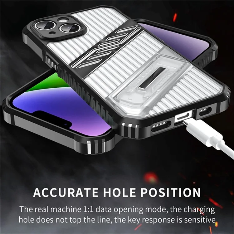 For iPhone 14 Case Folding Kickstand PC + TPU Anti Drop Phone Cover - Transparent Black