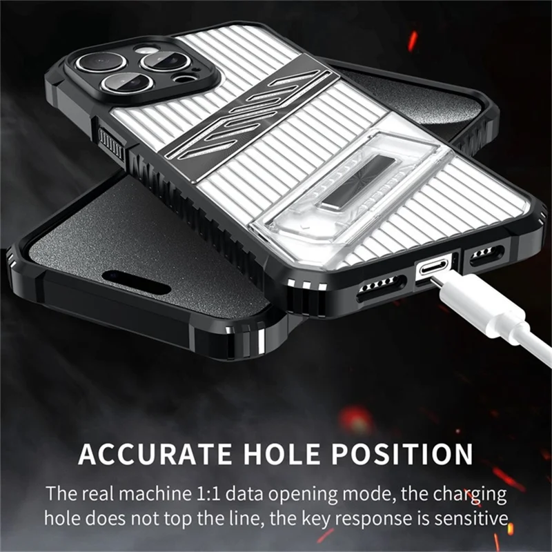For iPhone 14 Pro Case Folding Kickstand PC + TPU Anti Drop Phone Cover - Black  /  Grey