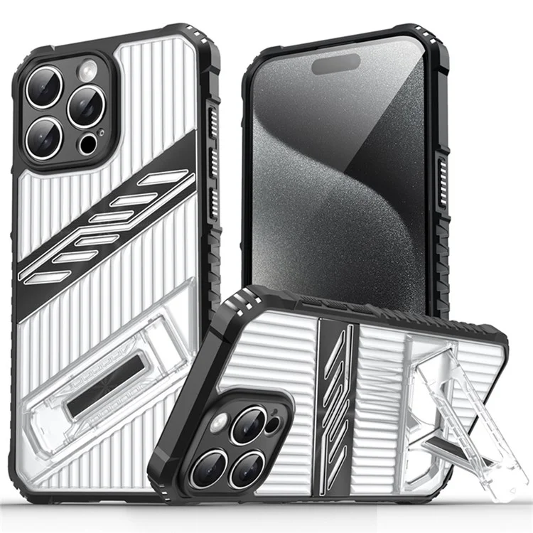 For iPhone 14 Pro Max Case Folding Kickstand PC + TPU Anti Drop Phone Cover - Transparent Black