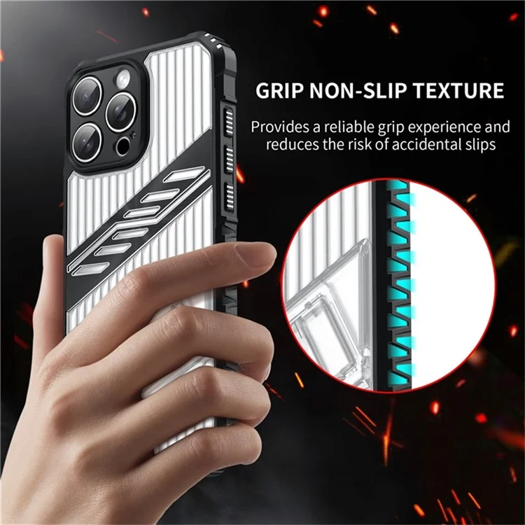For iPhone 14 Pro Max Case Folding Kickstand PC + TPU Anti Drop Phone Cover - Transparent Black