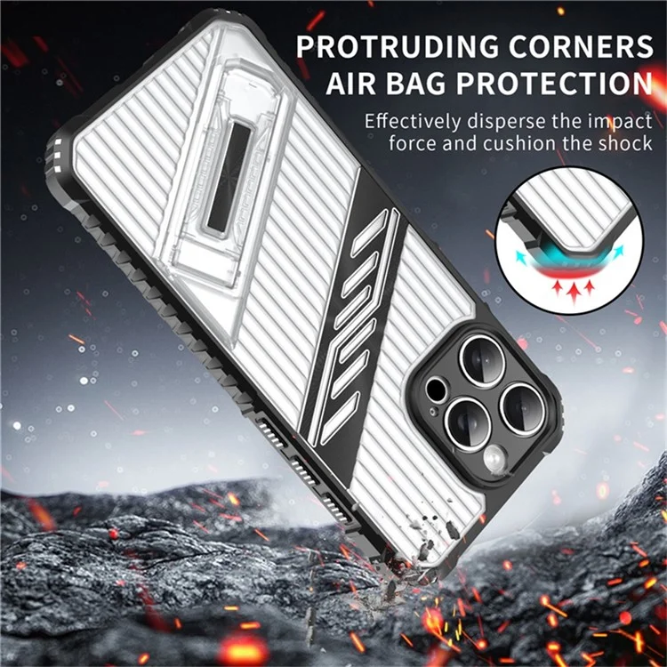 For iPhone 14 Pro Max Case Folding Kickstand PC + TPU Anti Drop Phone Cover - Transparent Black