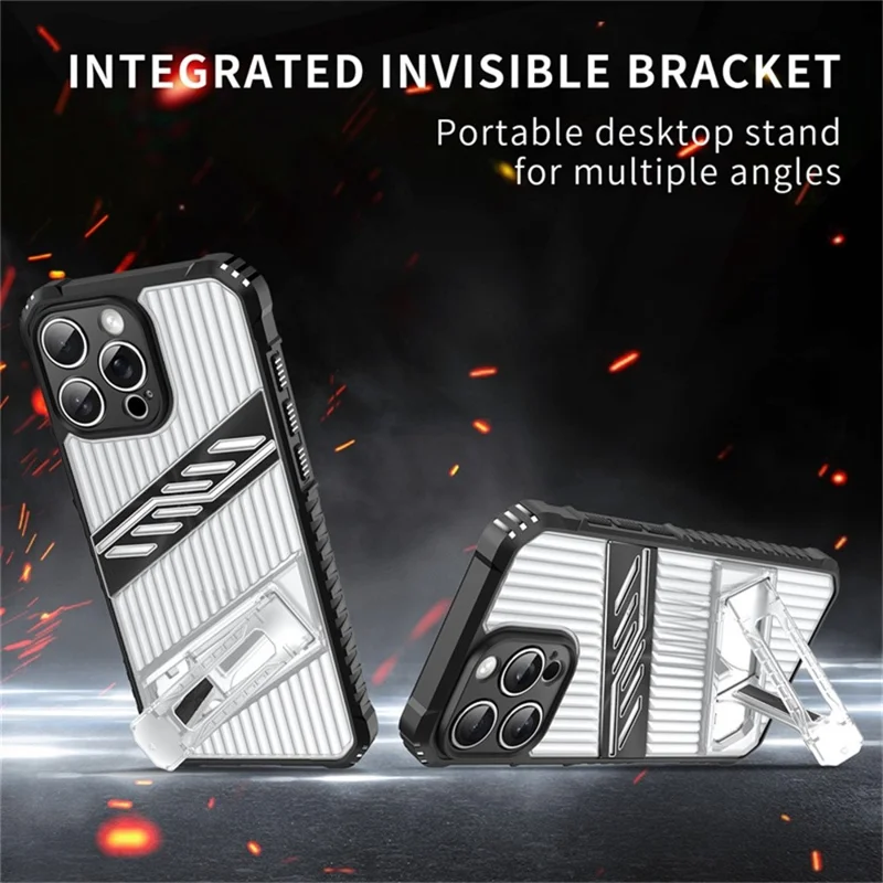 For iPhone 14 Pro Max Case Folding Kickstand PC + TPU Anti Drop Phone Cover - Black  /  Grey