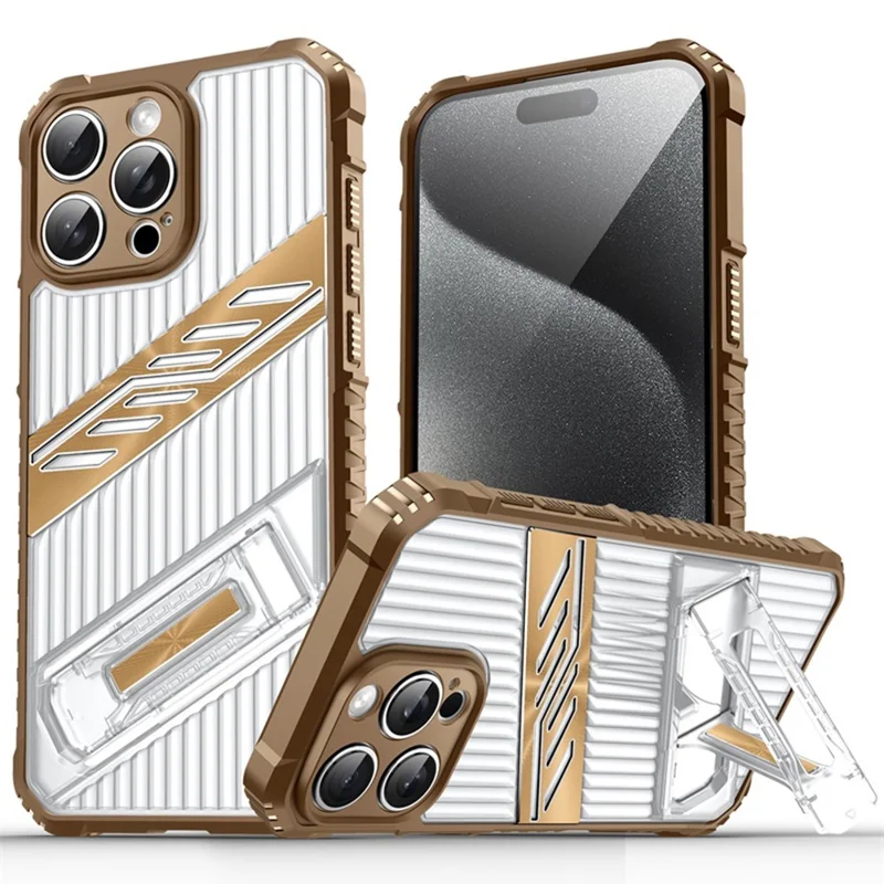 For iPhone 14 Pro Max Case Folding Kickstand PC + TPU Anti Drop Phone Cover - Desert Gold
