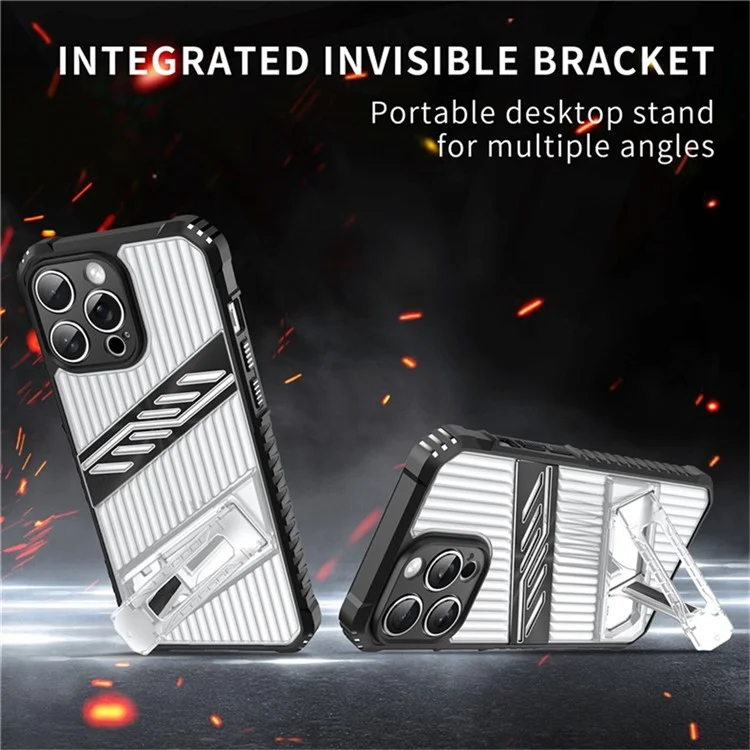 For iPhone 13 Pro Case Folding Kickstand PC + TPU Anti Drop Phone Cover - Transparent Black