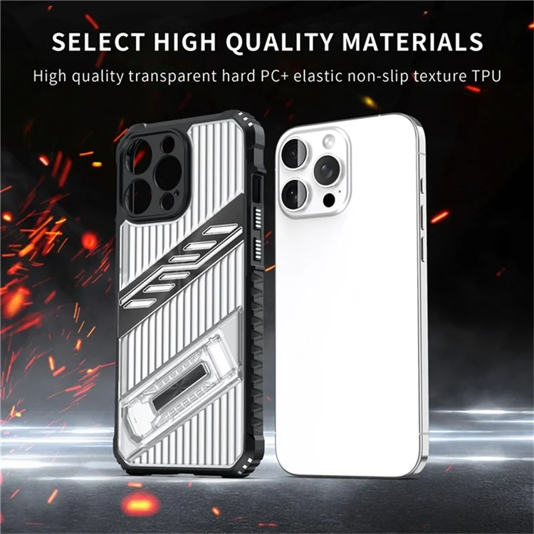 For iPhone 13 Pro Case Folding Kickstand PC + TPU Anti Drop Phone Cover - Transparent Black