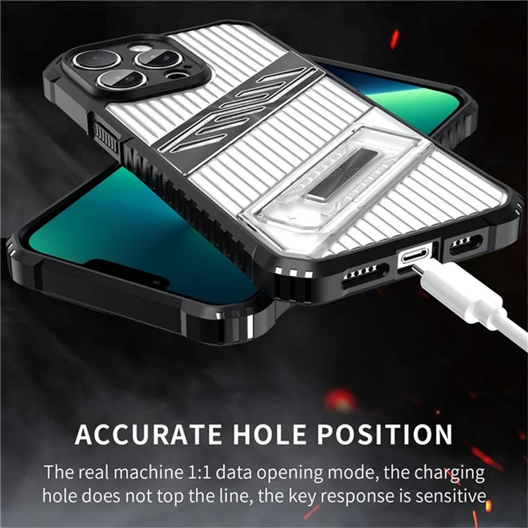 For iPhone 13 Pro Case Folding Kickstand PC + TPU Anti Drop Phone Cover - Transparent Black
