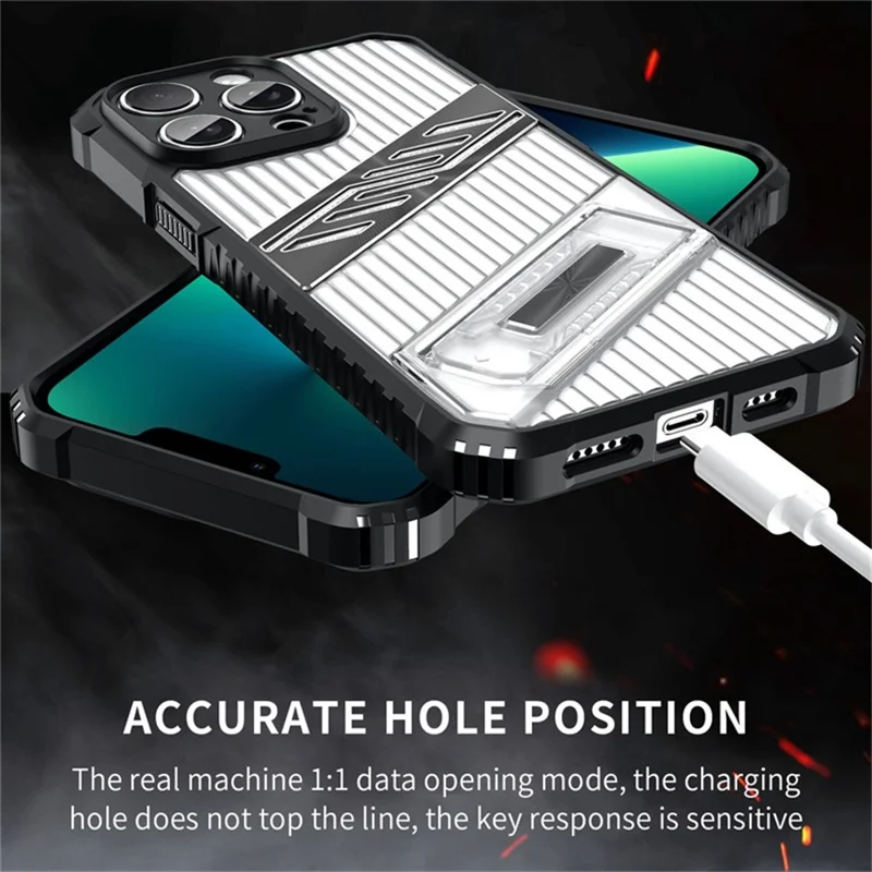 For iPhone 13 Pro Case Folding Kickstand PC + TPU Anti Drop Phone Cover - Dark Grey