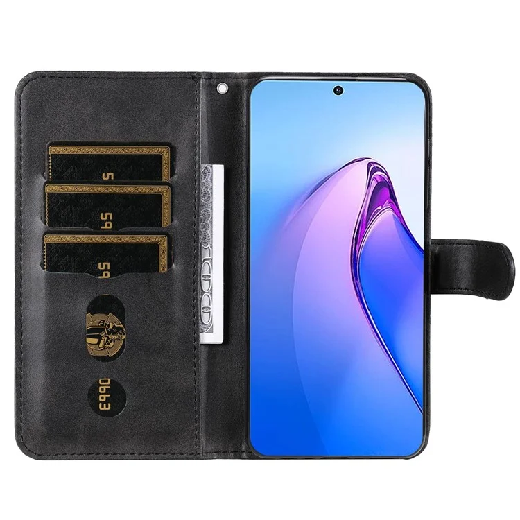 Для Oppo Reno8 Pro 5G (глобальная версия) Чехол-книжка с застежкой-молнией, откидной стенд, чехол-бумажник из искусственной кожи с магнитной застежкой, защитный чехол для телефона - черный