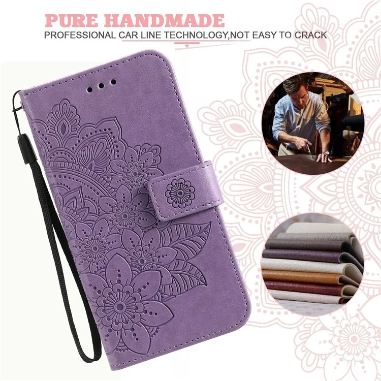 Couverture de Téléphone Portable Pour Oppo Reno8 Pro 5G (version Globale), PU le Cuir Flip Wallet Case Fleur Impression du Support Magné de Protection de Fermeture Magnétique - Violet