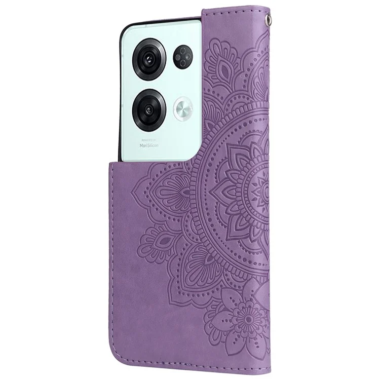 Couverture de Téléphone Portable Pour Oppo Reno8 Pro 5G (version Globale), PU le Cuir Flip Wallet Case Fleur Impression du Support Magné de Protection de Fermeture Magnétique - Violet
