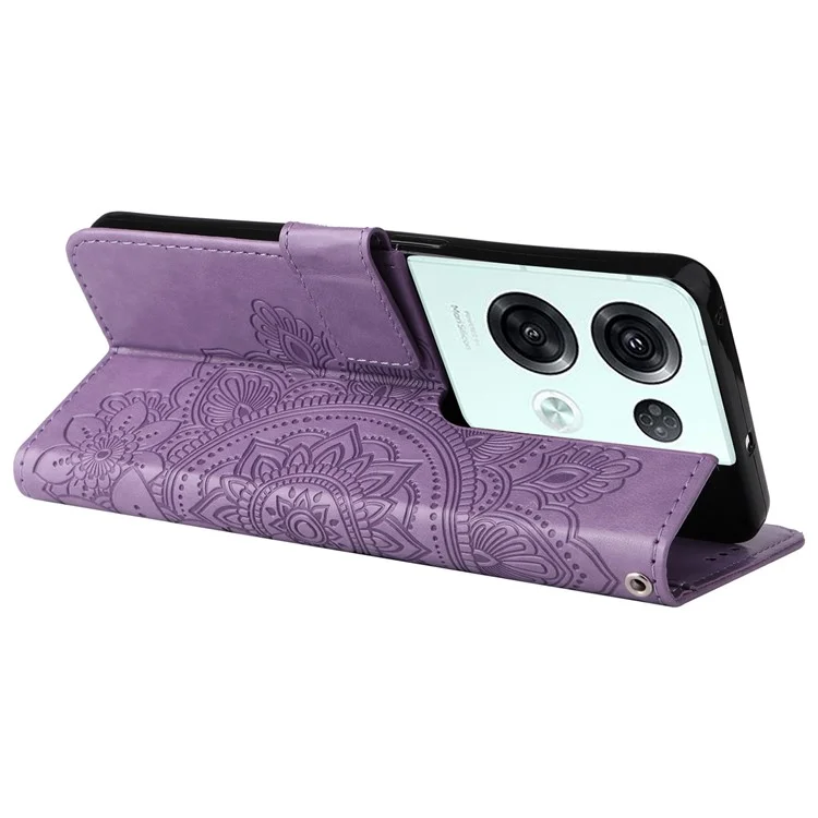 Couverture de Téléphone Portable Pour Oppo Reno8 Pro 5G (version Globale), PU le Cuir Flip Wallet Case Fleur Impression du Support Magné de Protection de Fermeture Magnétique - Violet