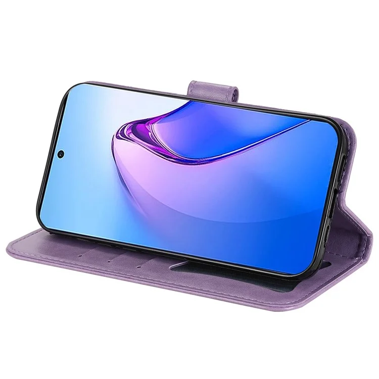 Couverture de Téléphone Portable Pour Oppo Reno8 Pro 5G (version Globale), PU le Cuir Flip Wallet Case Fleur Impression du Support Magné de Protection de Fermeture Magnétique - Violet