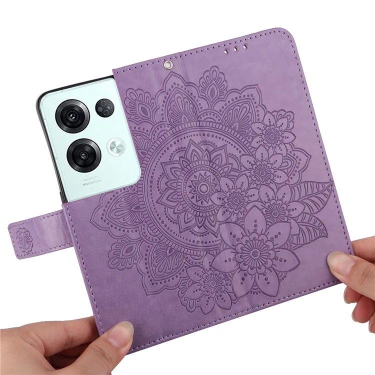Couverture de Téléphone Portable Pour Oppo Reno8 Pro 5G (version Globale), PU le Cuir Flip Wallet Case Fleur Impression du Support Magné de Protection de Fermeture Magnétique - Violet