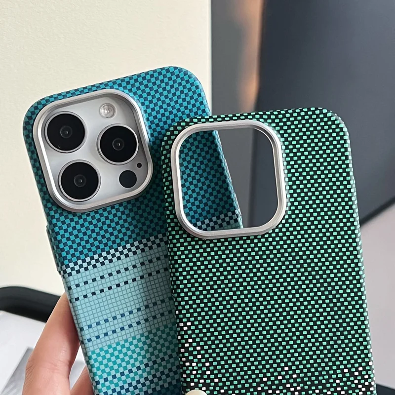 For iPhone 16 Pro Max Case Compatible with MagSafe PC Phone Back Cover with Metal Buttons - Moon Green