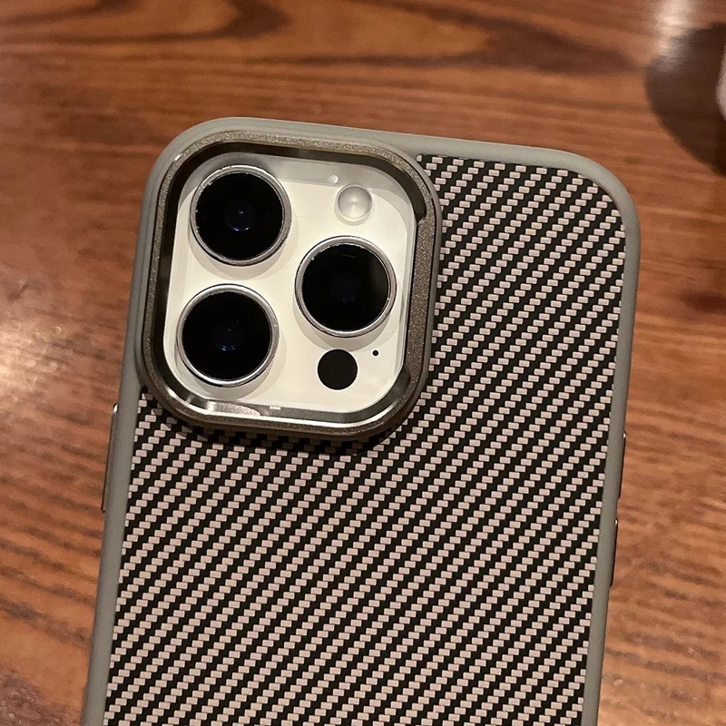 For iPhone 16 Pro Max Case Compatible with MagSafe PC + TPU Phone Back Cover Carbon Fiber Texture - Grey