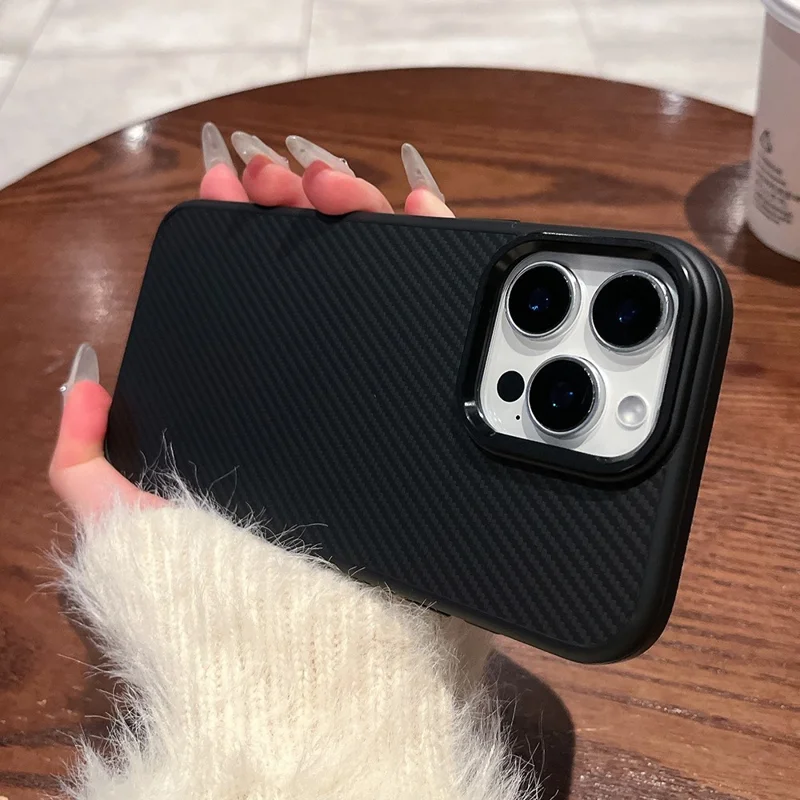 For iPhone 16 Pro Max Case Compatible with MagSafe PC + TPU Phone Back Cover Carbon Fiber Texture - Black