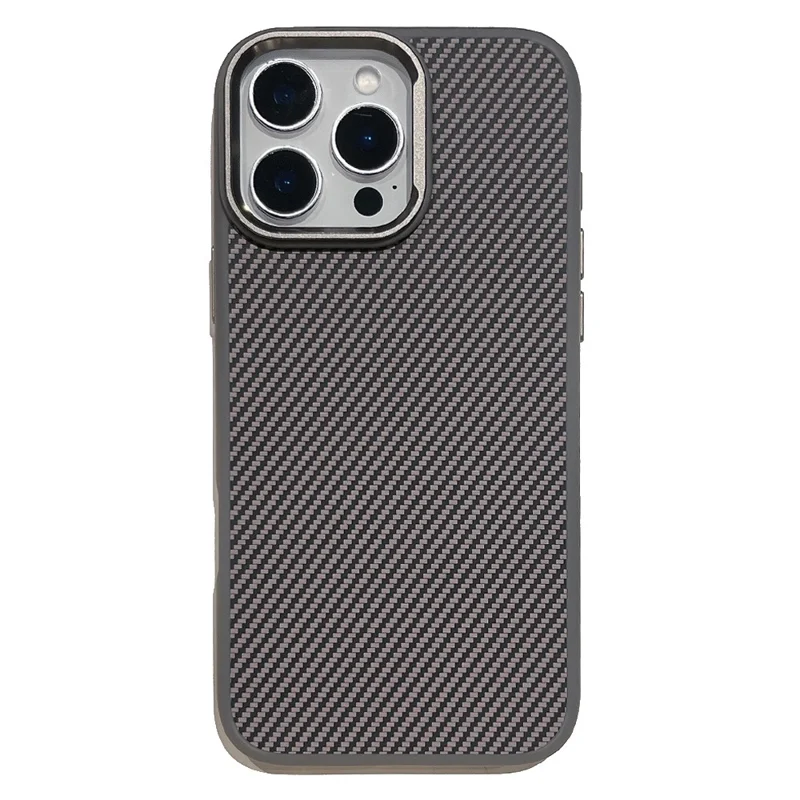 For iPhone 16 Pro Case Compatible with MagSafe PC + TPU Phone Back Cover Carbon Fiber Texture - Grey