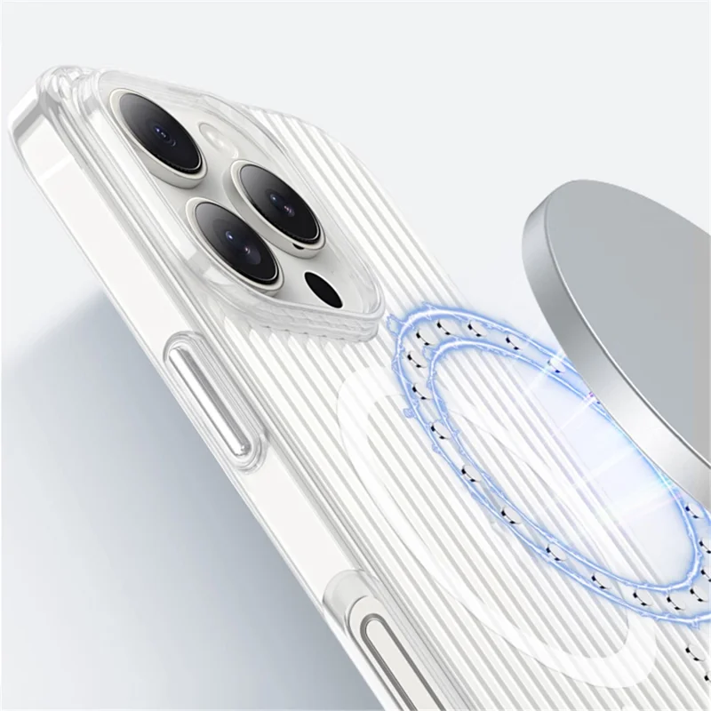 For iPhone 16 Pro Max Magnetic Case Corrugated Design Clear Hard PC Phone Cover - Transparent Black