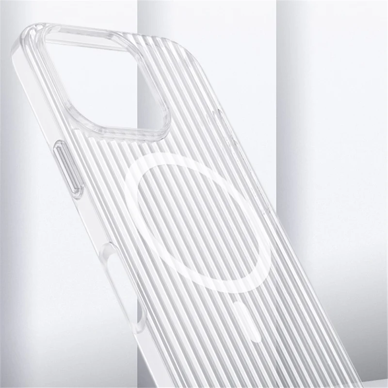 For iPhone 16 Pro Max Magnetic Case Corrugated Design Clear Hard PC Phone Cover - Transparent Black