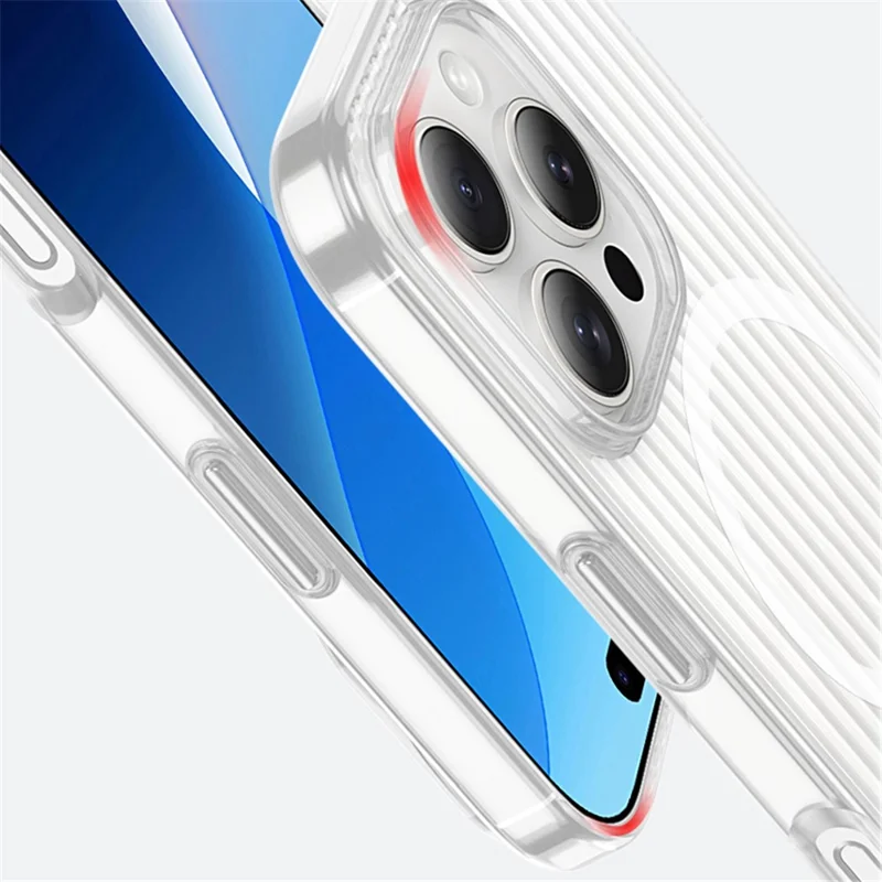 For iPhone 16 Pro Max Magnetic Case Corrugated Design Clear Hard PC Phone Cover - Transparent Black