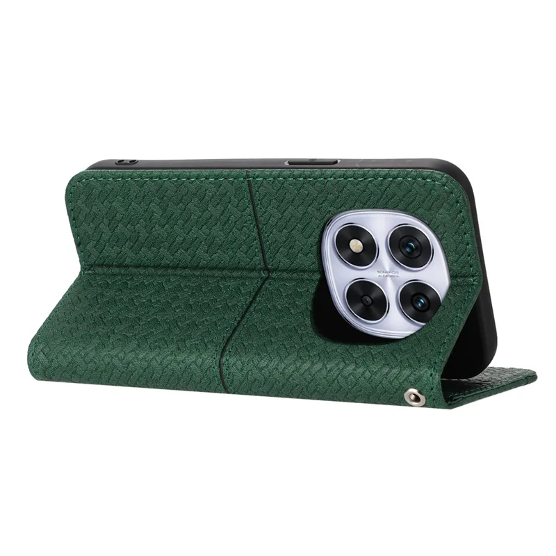 For Xiaomi Redmi Note 14 Pro 4G Case Woven Texture PU Leather Wallet Phone Cover - Green