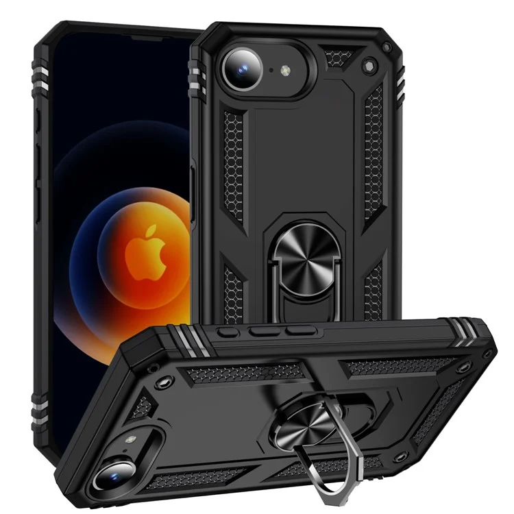 For iPhone 16e Case PC + TPU Phone Cover with Kickstand - Black
