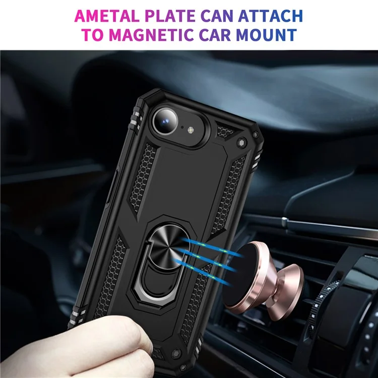 For iPhone 16e Case PC + TPU Phone Cover with Kickstand - Black