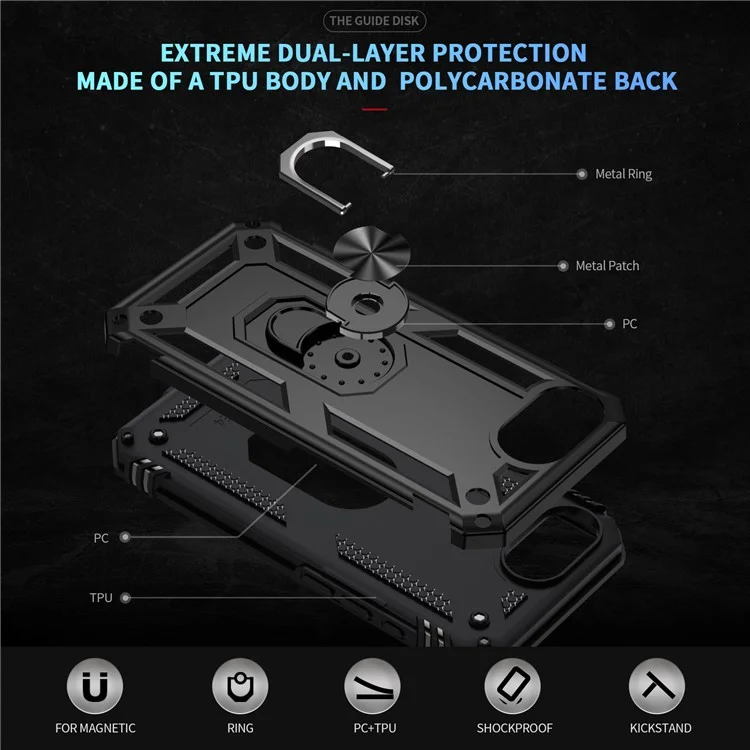 For iPhone 16e Case PC + TPU Phone Cover with Kickstand - Black