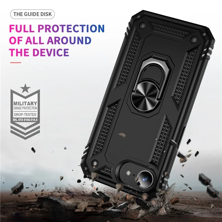 For iPhone 16e Case PC + TPU Phone Cover with Kickstand - Black