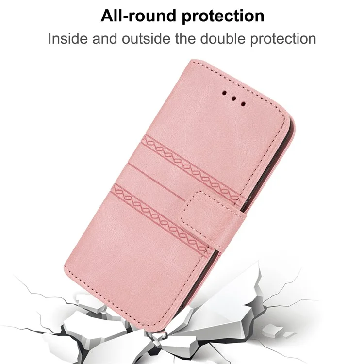 For iPhone 16e Case Wallet Skin-Touch Leather Imprinted Phone Cover - Pink