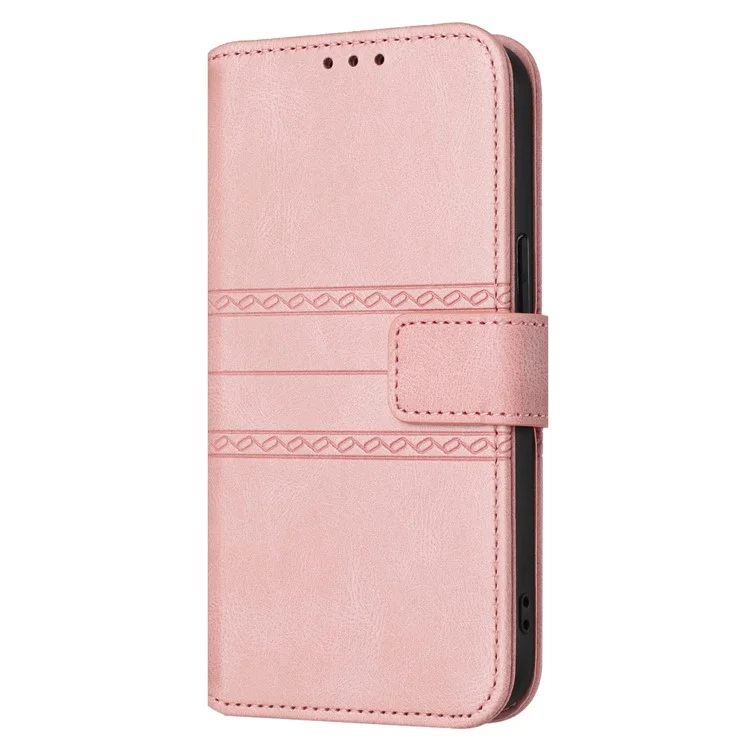 For iPhone 16e Case Wallet Skin-Touch Leather Imprinted Phone Cover - Pink