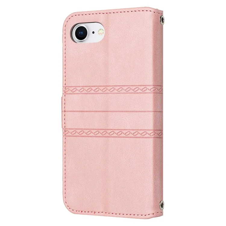 For iPhone 16e Case Wallet Skin-Touch Leather Imprinted Phone Cover - Pink