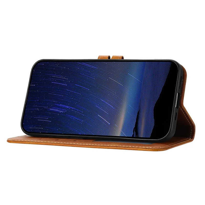 For iPhone 16e Case Happy Cat Pattern Imprinted Leather Wallet Phone Cover - Yellow