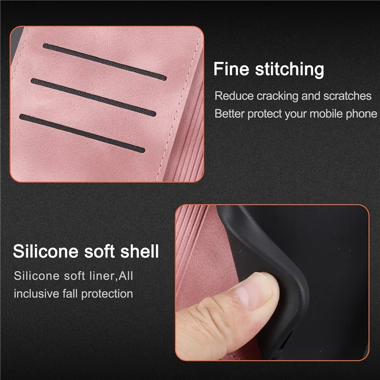For iPhone 16e Case Imprinted Line Leather Phone Cover with Handy Strap - Pink