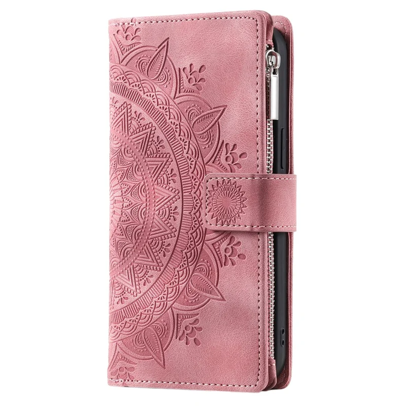 Style 006 For iPhone 17e / 16e Wallet Case PU Leather Phone Cover Mandala Flower Pattern - Rose Gold