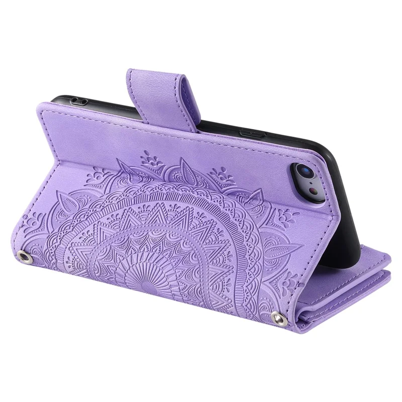 Style 006 For iPhone 17e / 16e Wallet Case PU Leather Phone Cover Mandala Flower Pattern - Purple
