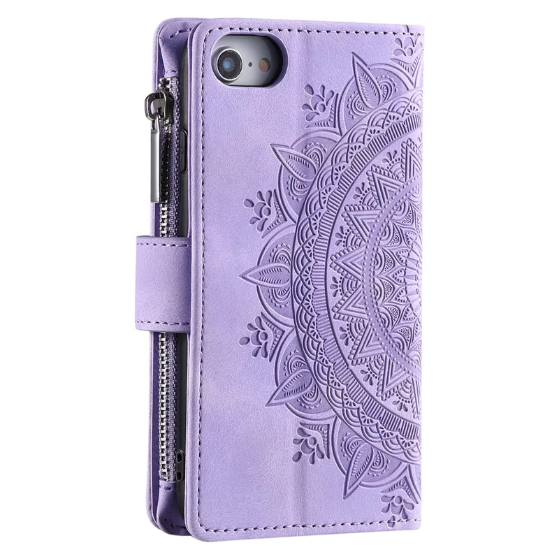 Style 006 For iPhone 17e / 16e Wallet Case PU Leather Phone Cover Mandala Flower Pattern - Purple