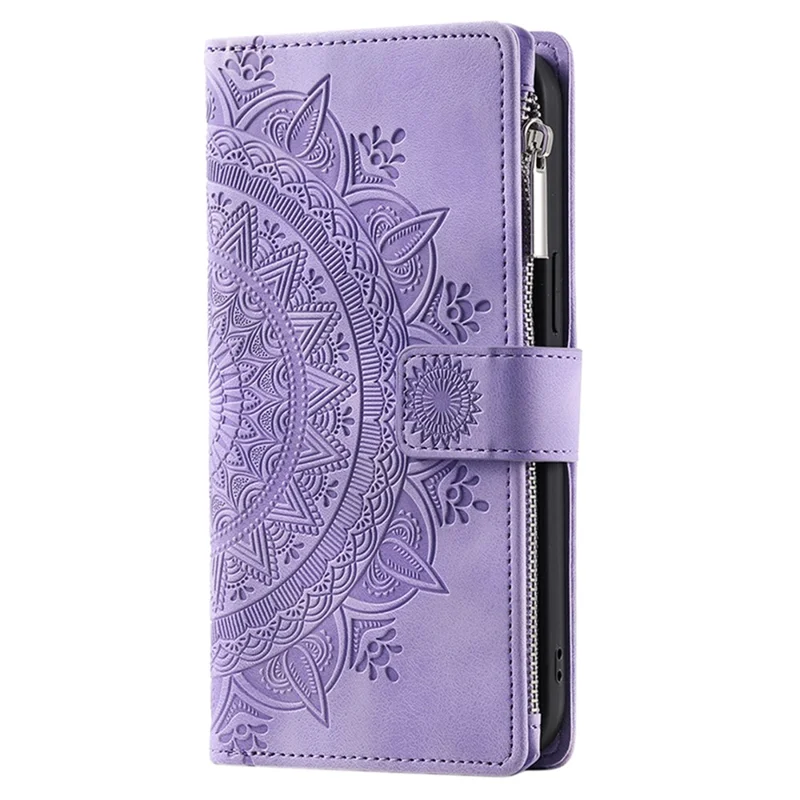 Style 006 For iPhone 17e / 16e Wallet Case PU Leather Phone Cover Mandala Flower Pattern - Purple