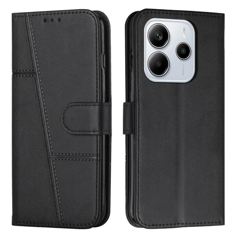 For Xiaomi Redmi Note 14 4G (163.25mm) Case Leather Stand Protective Phone Cover - Black