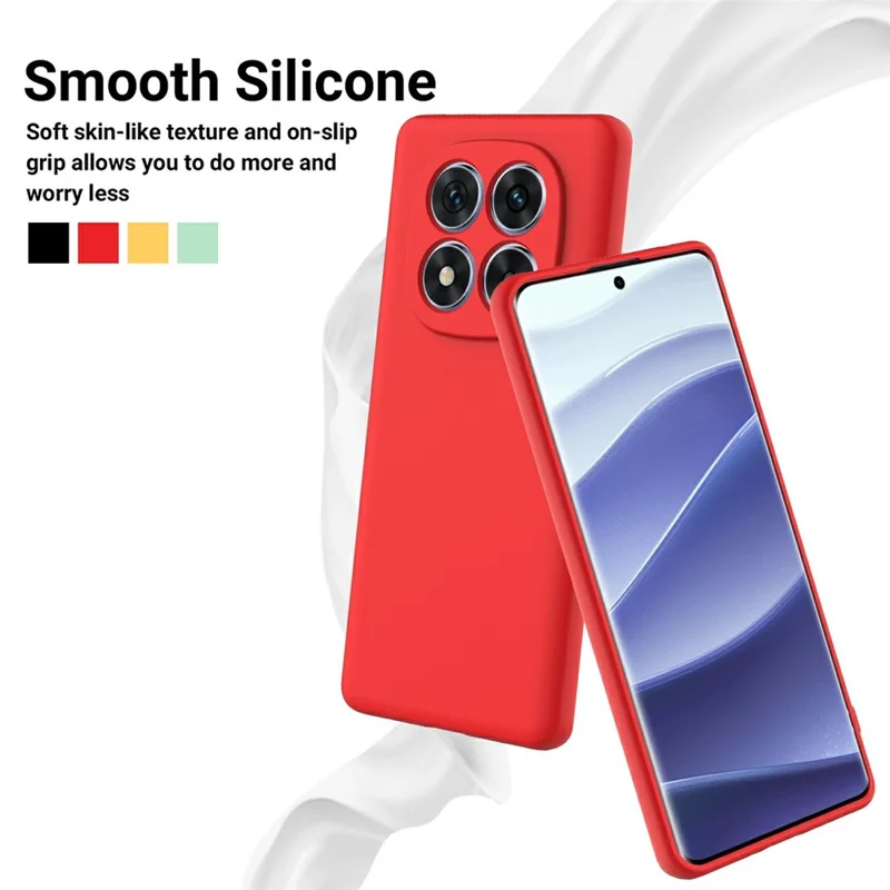 For Xiaomi Poco X7 5G Case Liquid Silicone Phone Back Cover with Hand Strap - Red