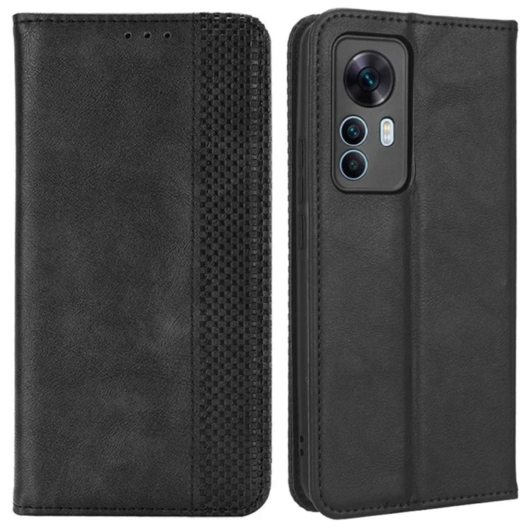 Per Xiaomi 12T 5G / Redmi K50 Ultra 5G / 12T Pro 5G Retro Texture PU Leather Phone Case Imprinted Pattern Stand Magnetic Absorption Wallet Cover - Nero