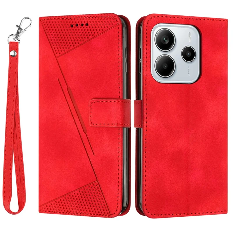 For Xiaomi Redmi Note 14 4G (163.25mm) Case Handbag Imprinted Triangle Leather Phone Cover - Red