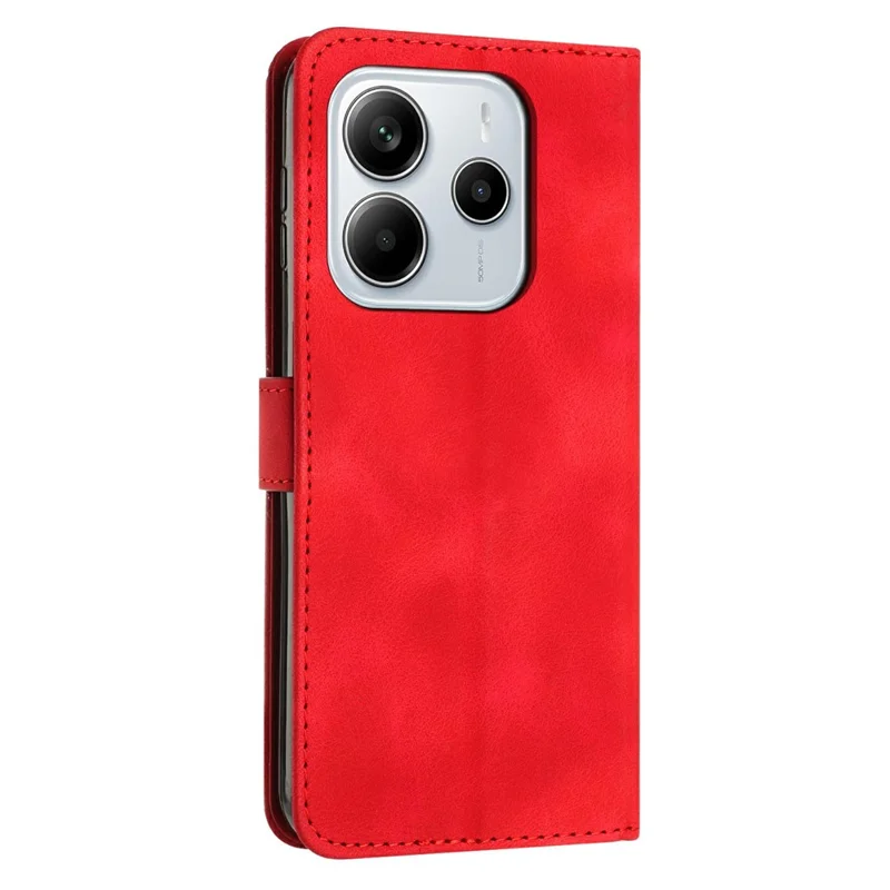For Xiaomi Redmi Note 14 4G (163.25mm) Case Handbag Imprinted Triangle Leather Phone Cover - Red
