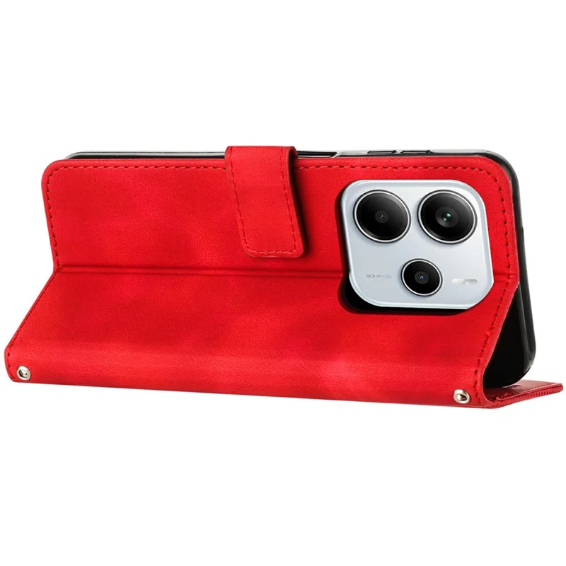 For Xiaomi Redmi Note 14 4G (163.25mm) Case Handbag Imprinted Triangle Leather Phone Cover - Red